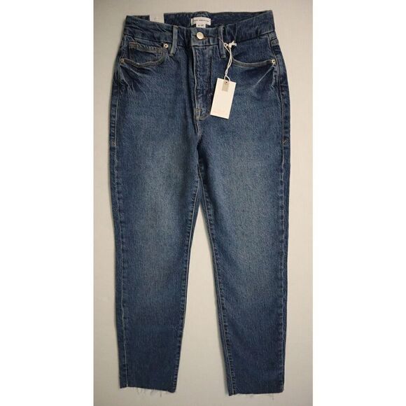 Good American Women Sz 4/27 Blue Good Classic Raw Hem High Waist Slim Jeans $139 - Picture 1 of 7